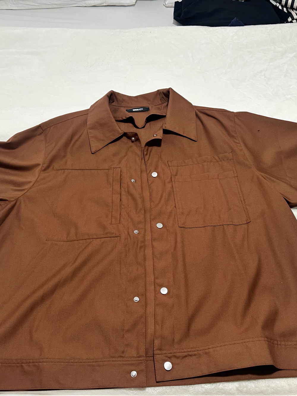 Fashion Nova Men's Brown Snap-Front Shirt Jacket